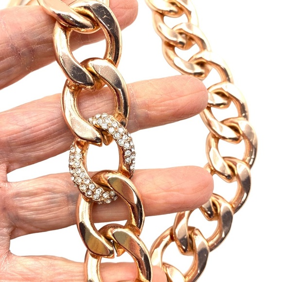 WORTHINGTON Rose Gold Chunky Chain Necklace Rhinestone Link - Picture 4 of 7